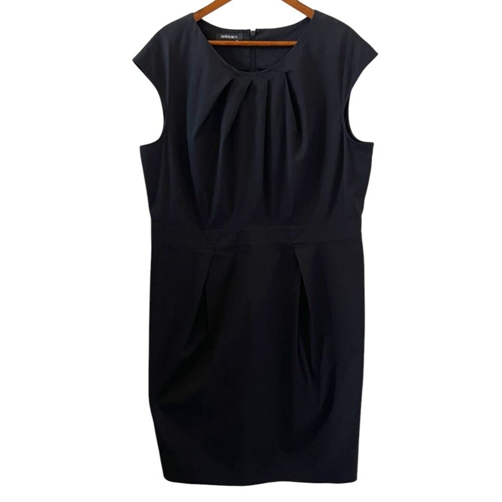 Lafayette 148 Pleated Front Cap Sleeve Dress In Black Size 16